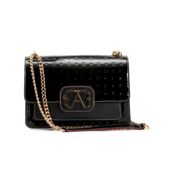ARCADIA Black Made In Italy Patent Leather Crossbody Front Pocket Contrast - Picture 1 of 2